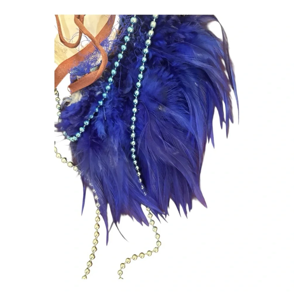 Lady Face Mask Wall Hanging Decor in Vibrant Blue and Gold